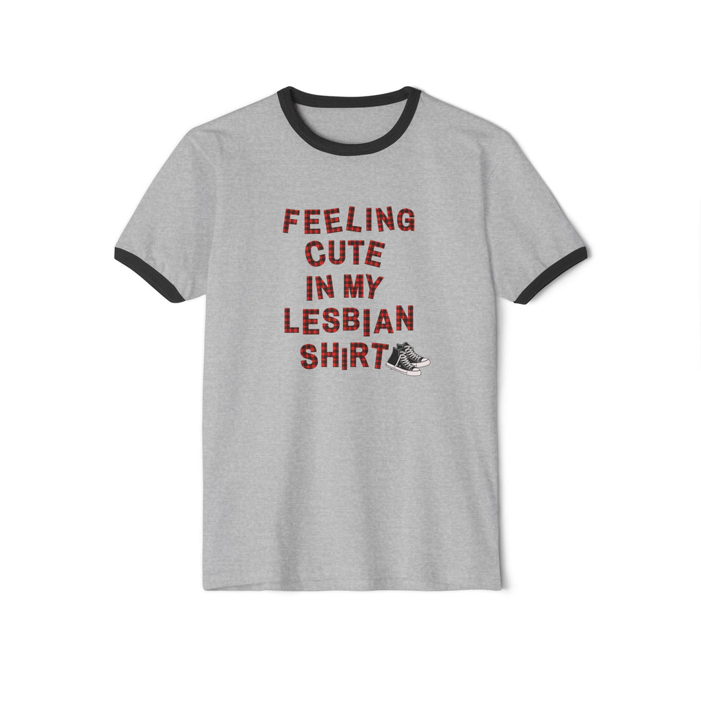 "Feeling Cute in My Lesbian Shirt" - Lesbian Ringer Retro Graphic Tee