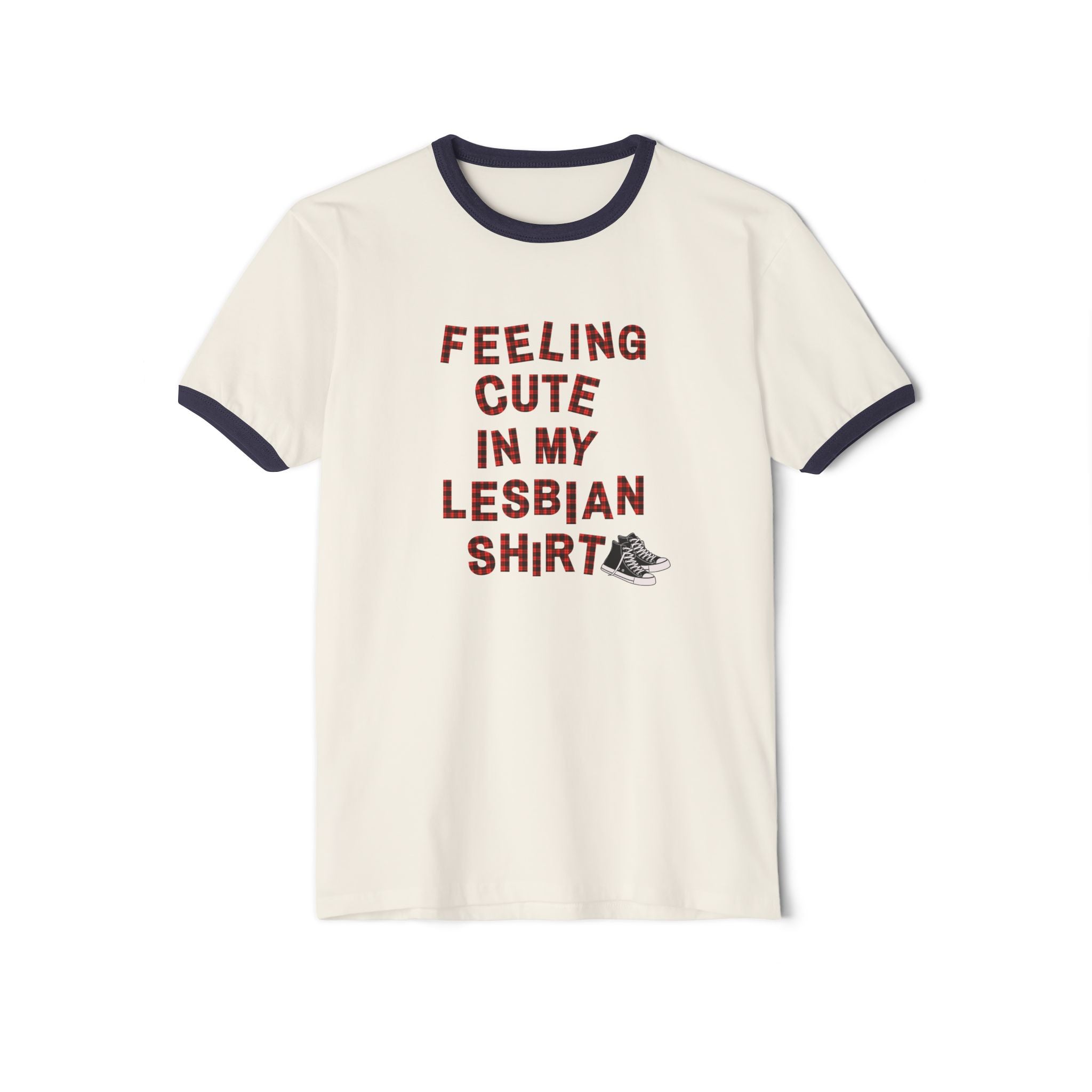 "Feeling Cute in My Lesbian Shirt" - Lesbian Ringer Retro Graphic Tee