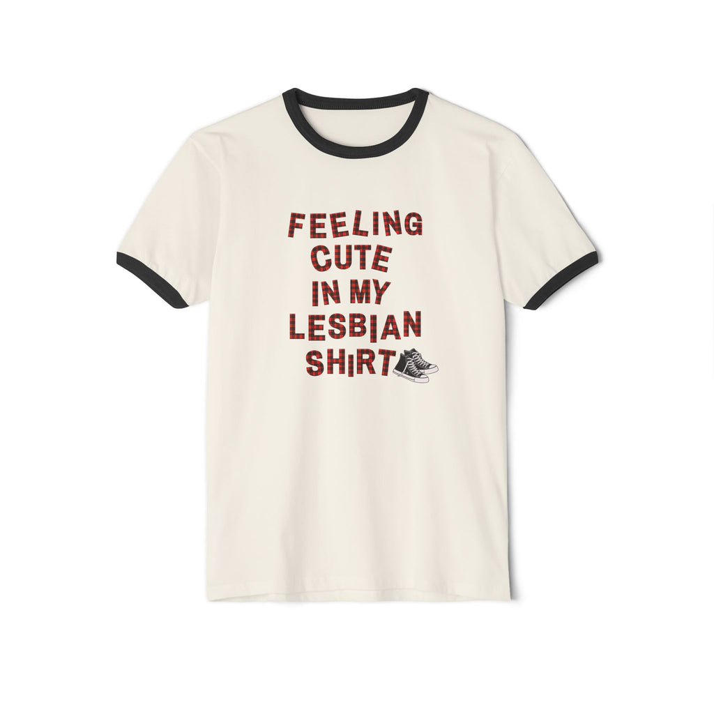 "Feeling Cute in My Lesbian Shirt" - Lesbian Ringer Retro Graphic Tee