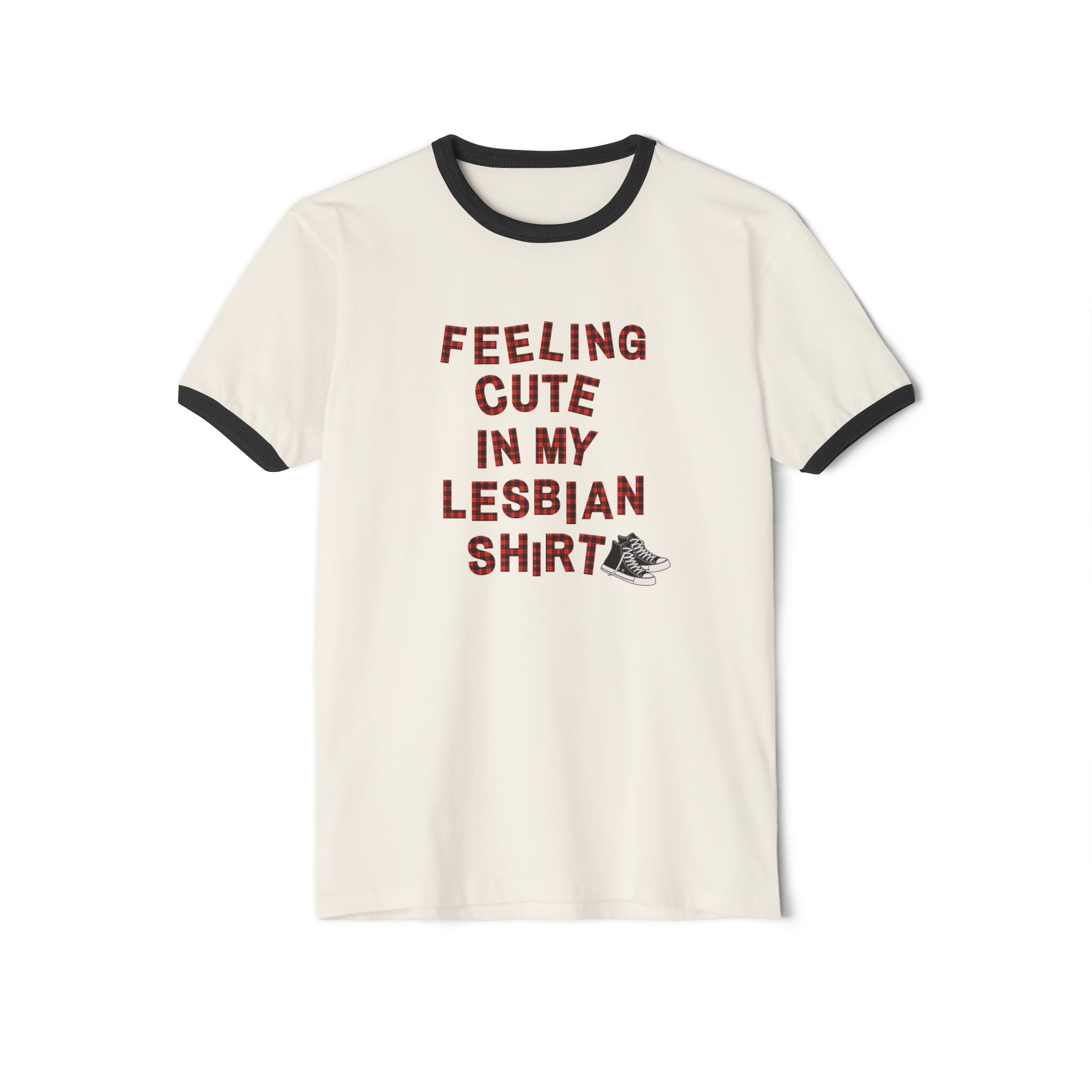 "Feeling Cute in My Lesbian Shirt" - Lesbian Ringer Retro Graphic Tee